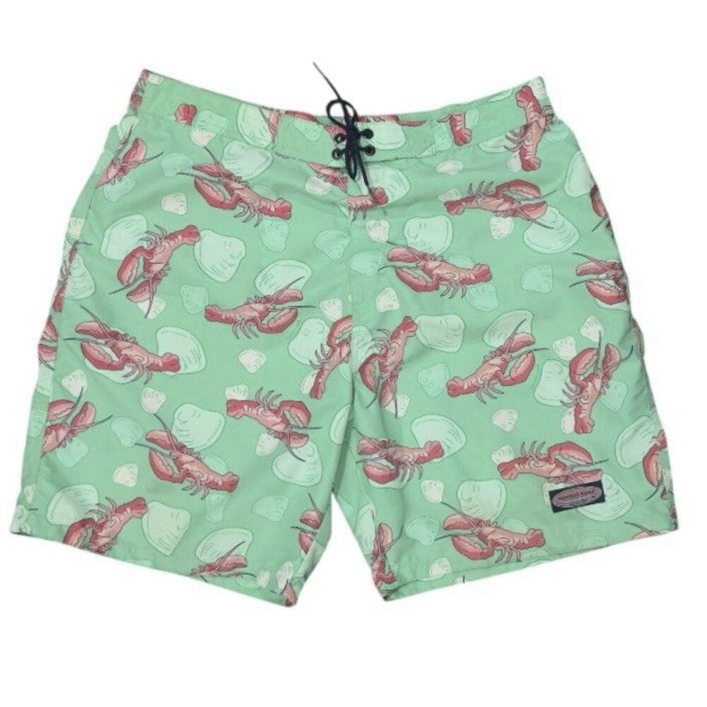 Vineyard Vines Lobster Print Swim Trunks Green Pink Board Shorts Size Large AOP